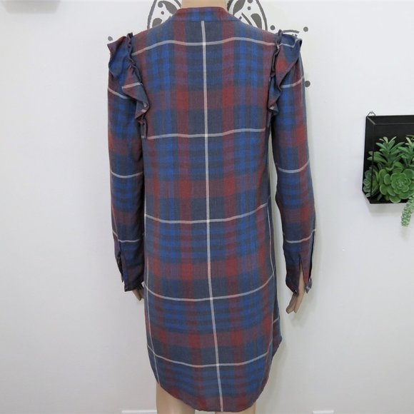 Anthropologie Blue & Brown Plaid Dress XS - Picture 4 of 4